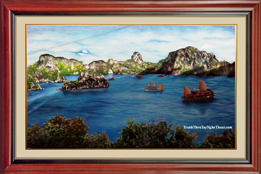 tranh thêu thuyền buồm