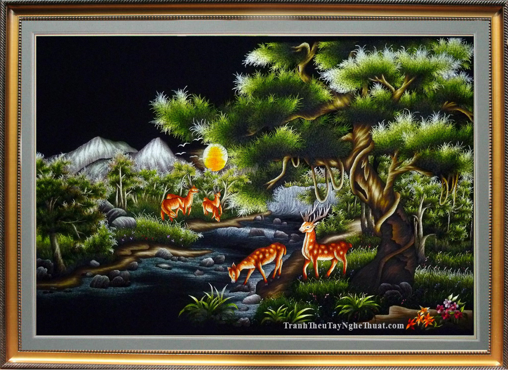 tranh thêu con hươu