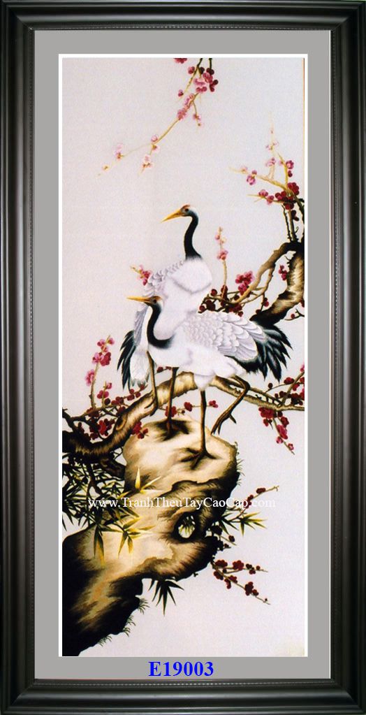 tranh thêu phong thủy chim hạc