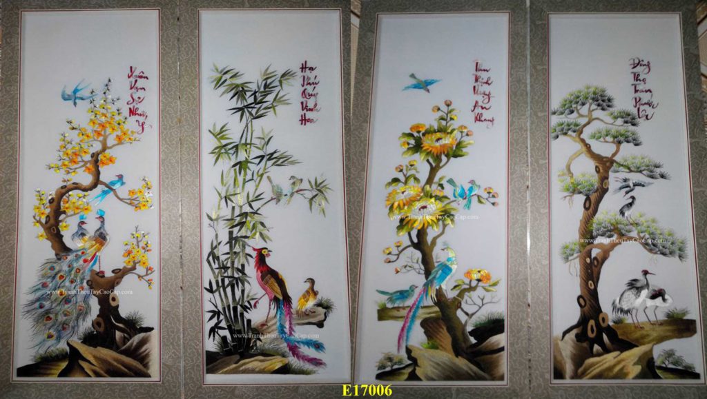 tranh thêu tứ quý tùng cúc trúc mai