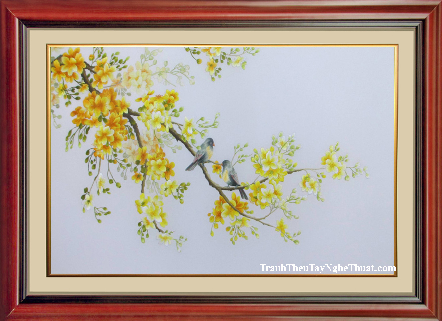tranh thêu hoa mai