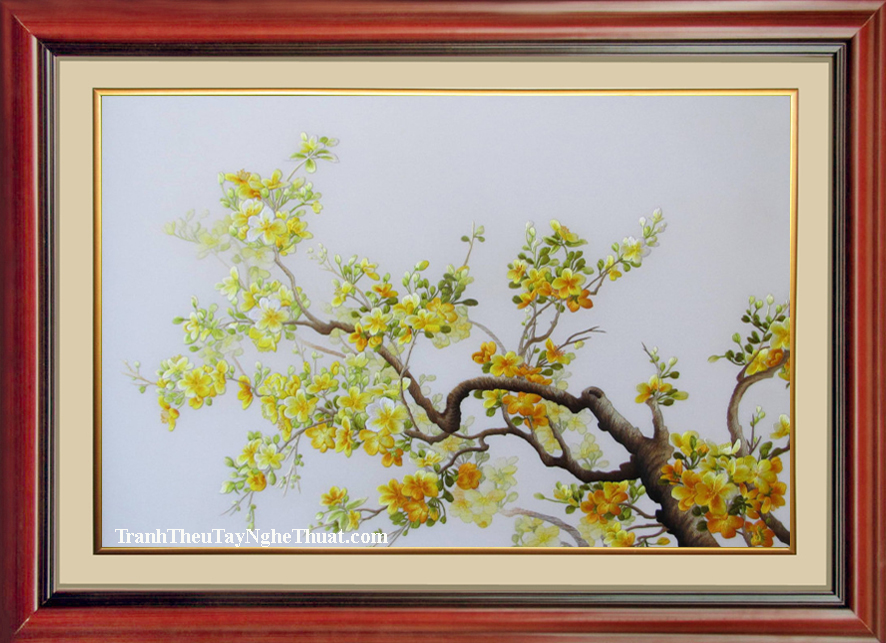 tranh thêu hoa mai