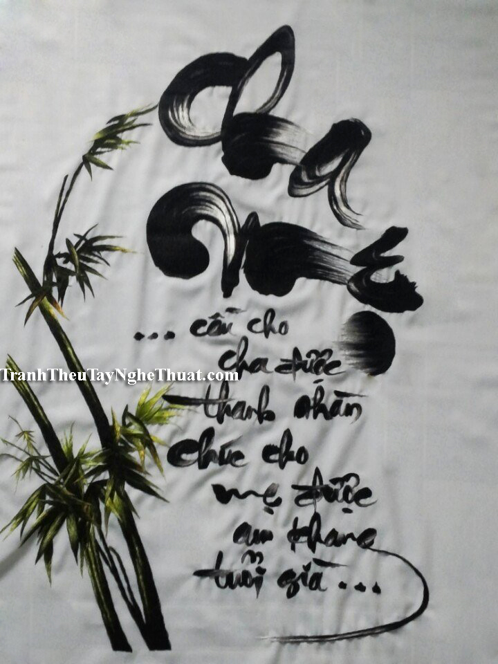 tranh thêu thư pháp cha mẹ