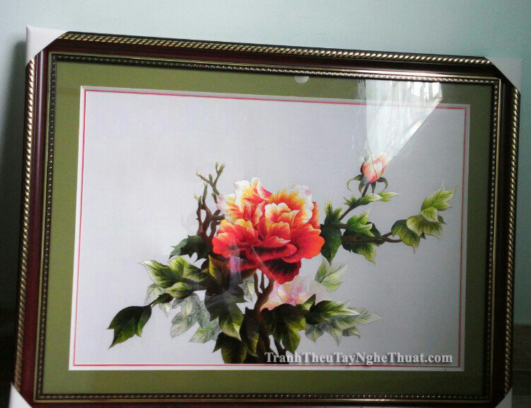 tranh thêu hoa mẫu đơn