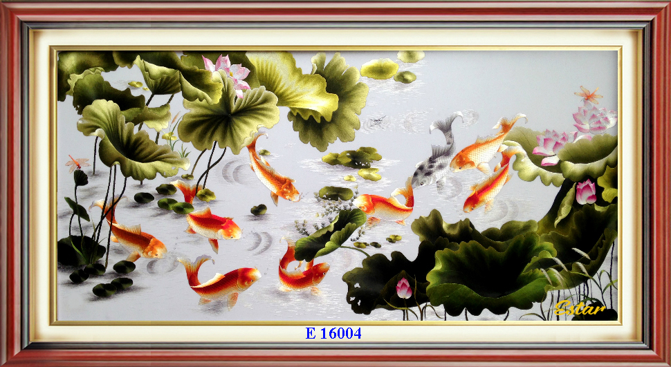 Tranh thêu cá chép hoa sen 