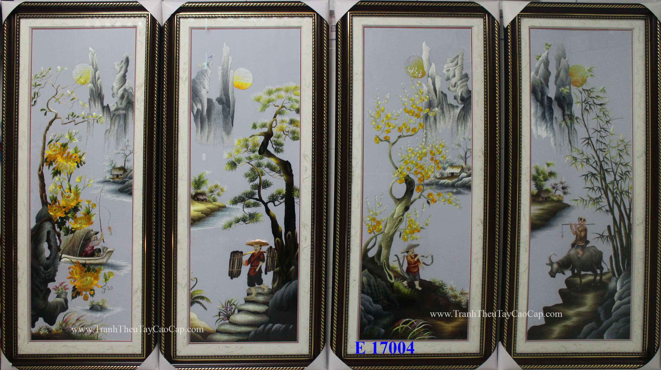 tranh thêu tứ quý