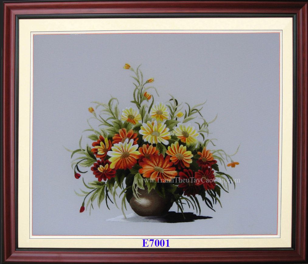tranh thêu hoa cúc