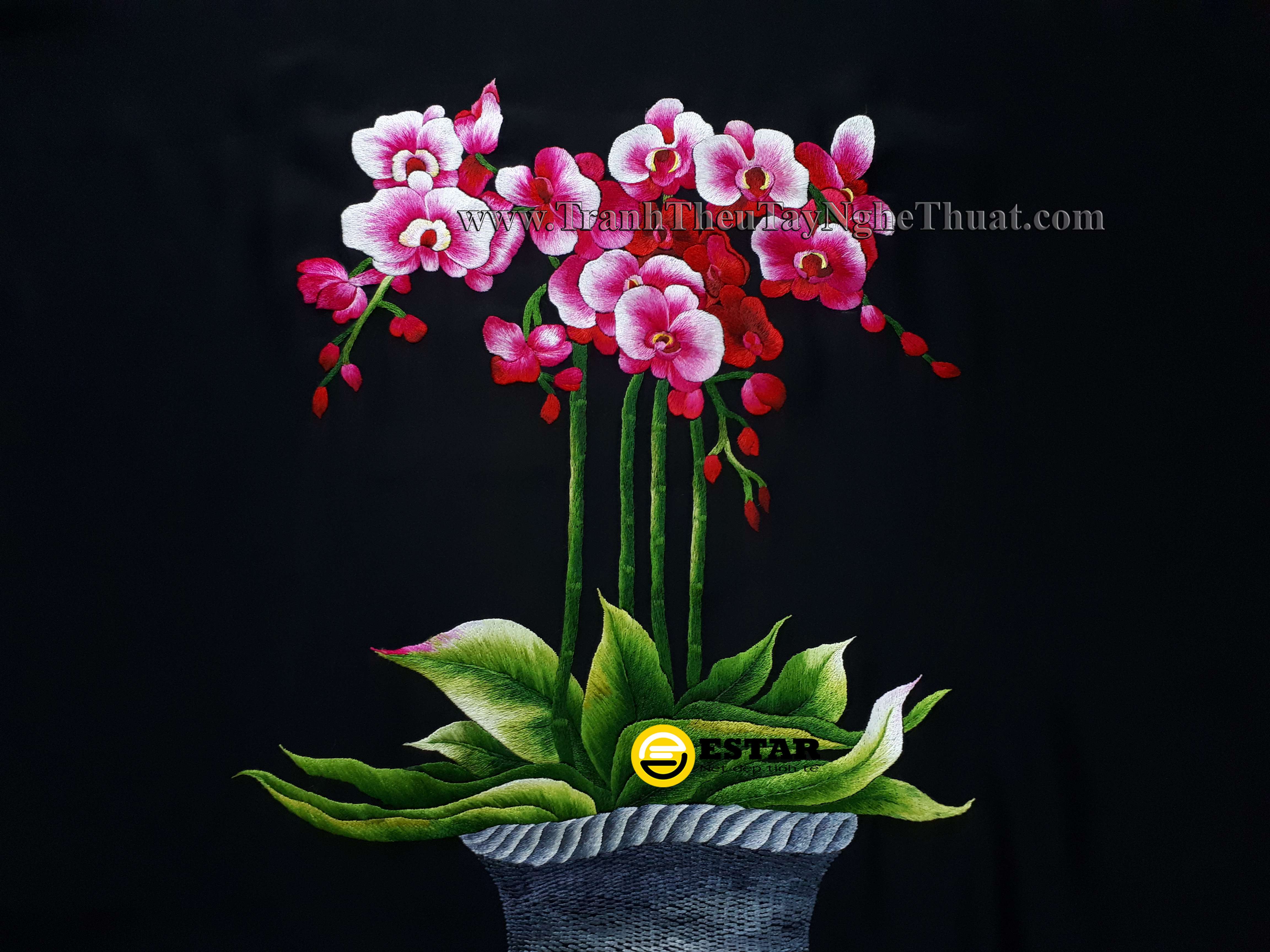 tranh thêu hoa lan hồ điệp