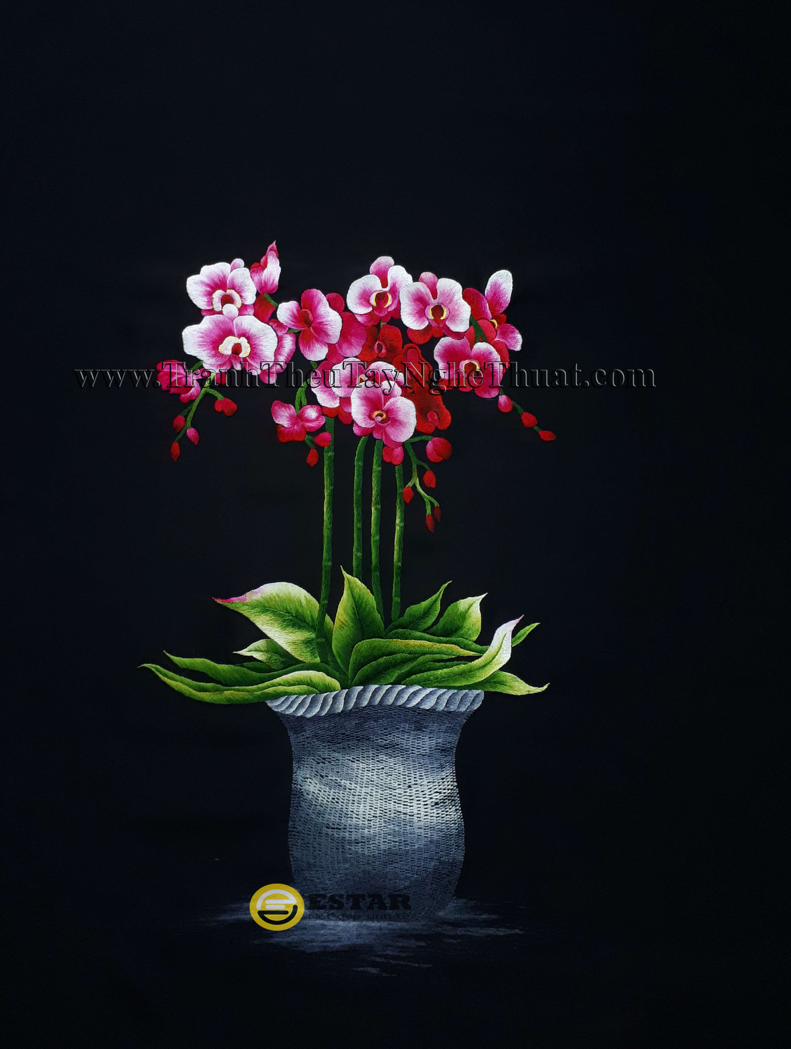 tranh thêu hoa lan hồ điệp