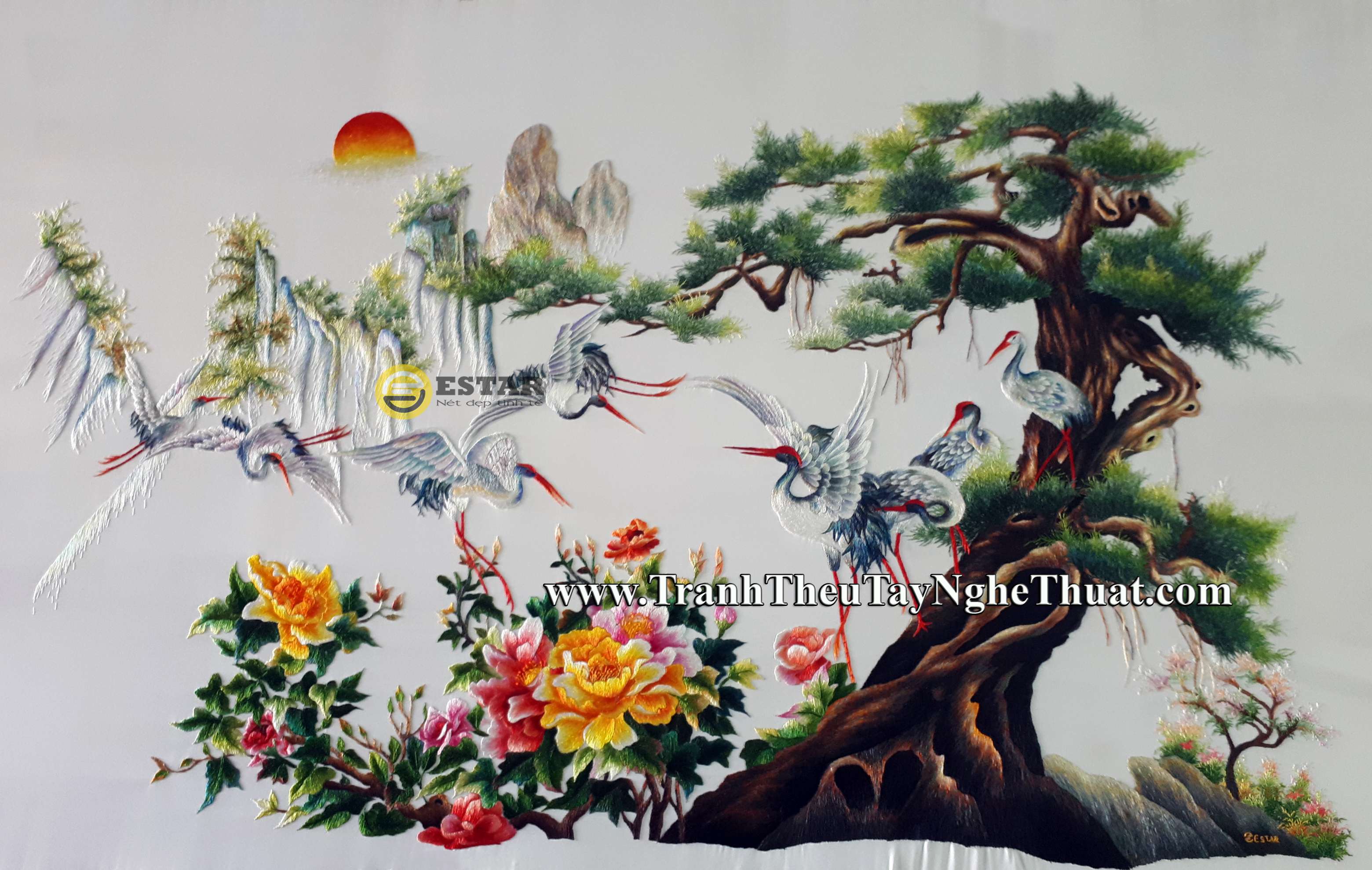 tranh thêu tùng hạc diên niên