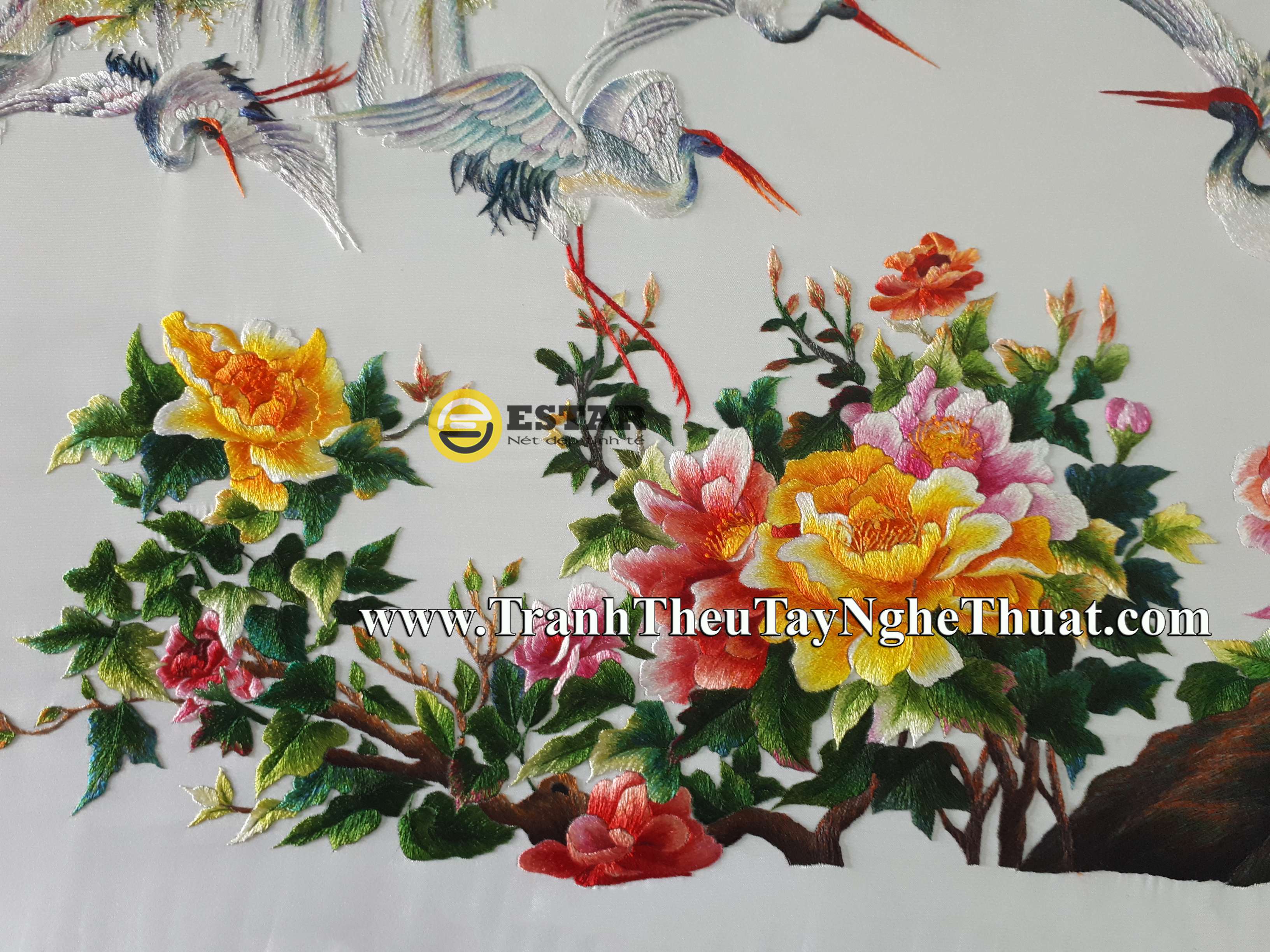 tranh thêu tùng hạc diên niên