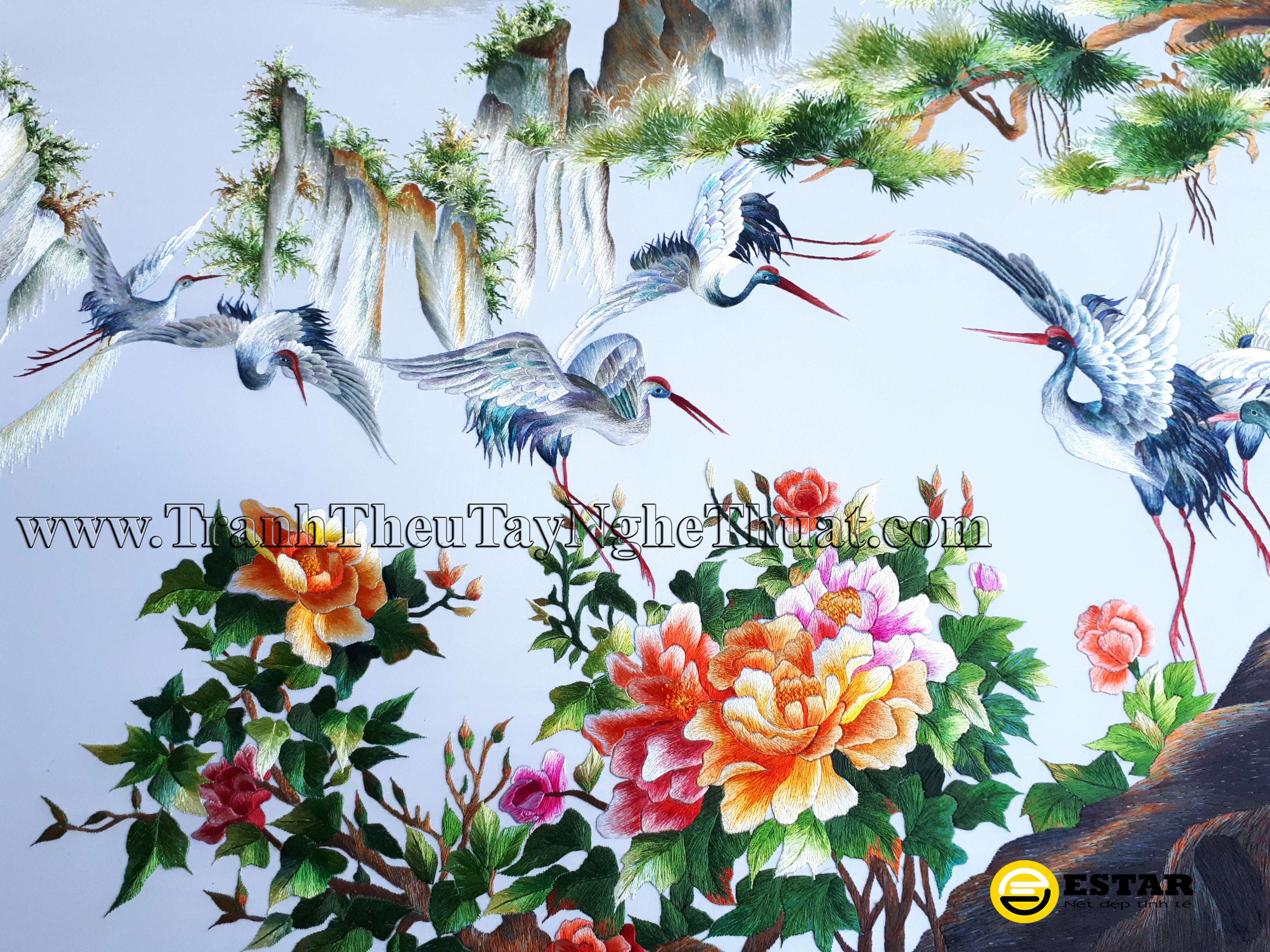 tranh thêu tùng hạc diên niên