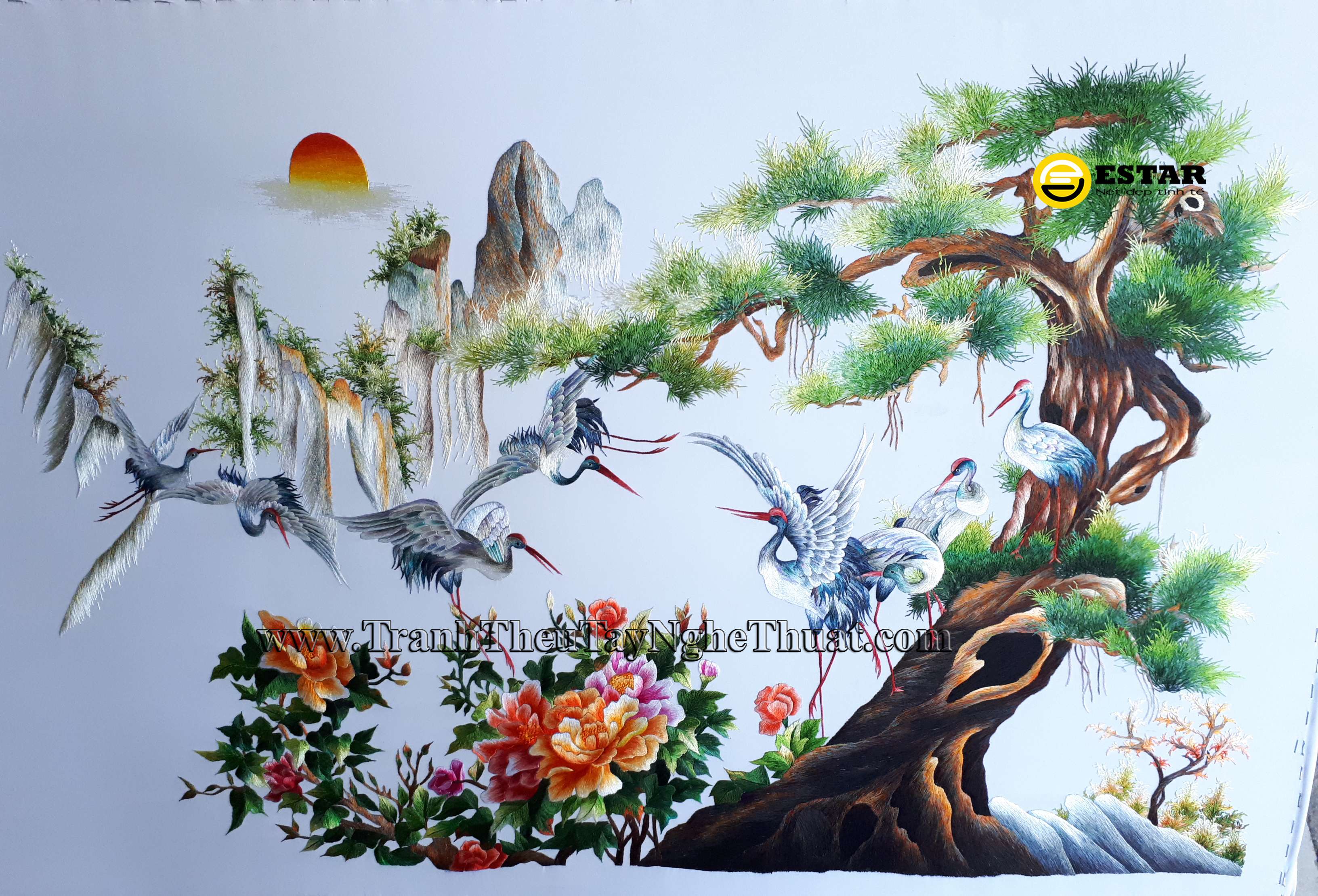 tranh thêu tùng hạc diên niên