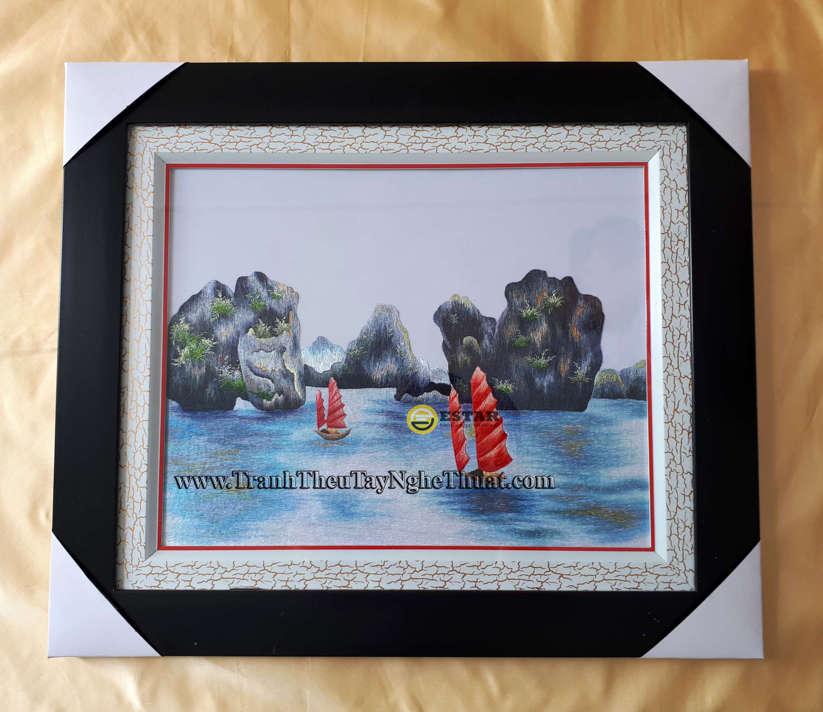 tranh thêu vịnh hạ long