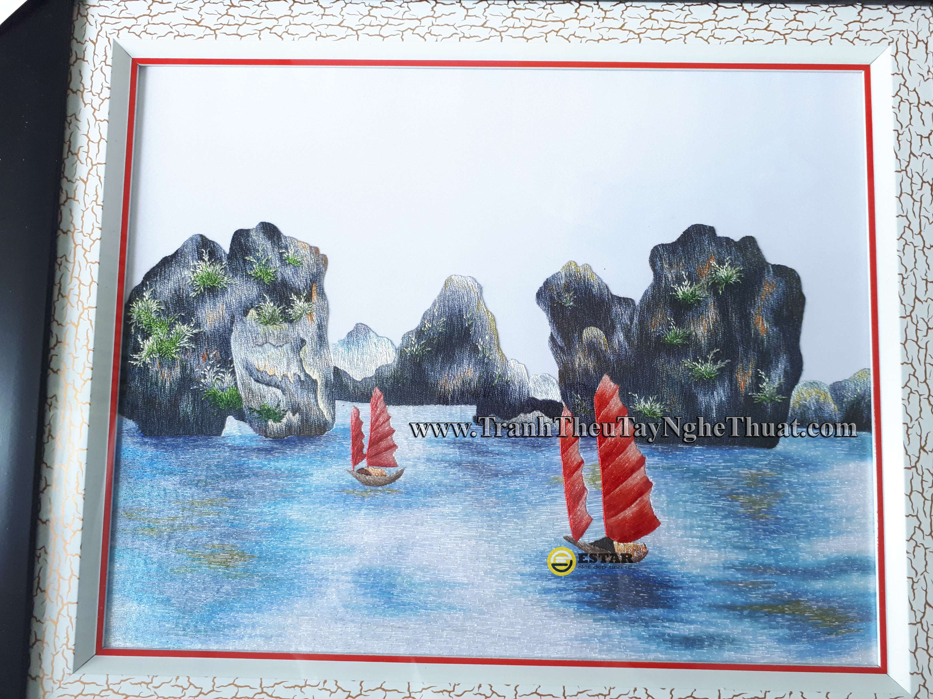 tranh thêu vịnh hạ long