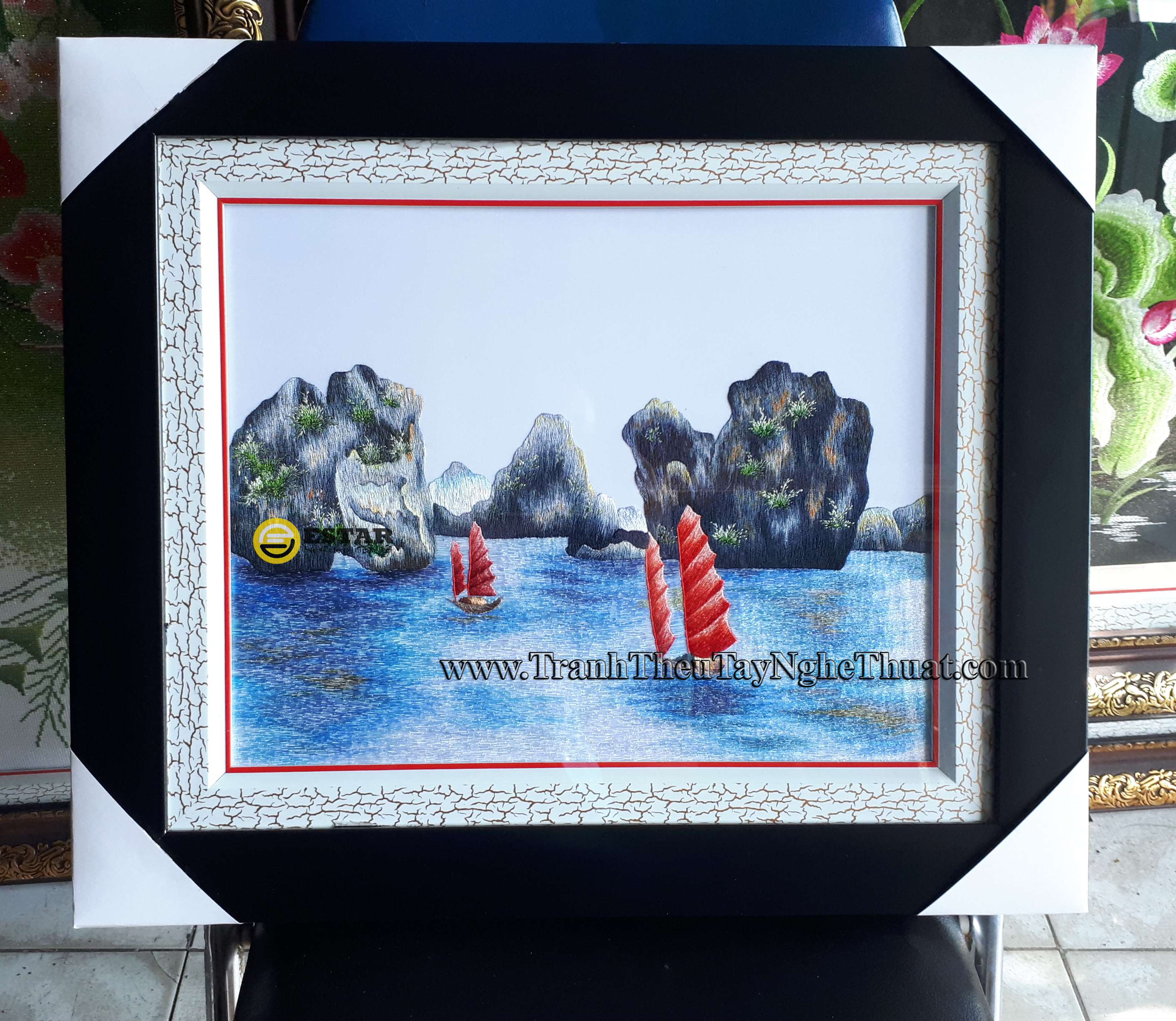 tranh thêu vịnh hạ long